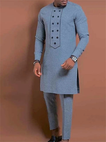 Men's fashion casual printed long sleeve two-piece set
