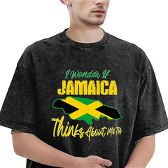 I Wonder If Jamaica Thinks About Me Too T-Shirt Jamaican Flag T Shirts Short Sleeve Tshirt Summer Round Neck Oversize Clothing