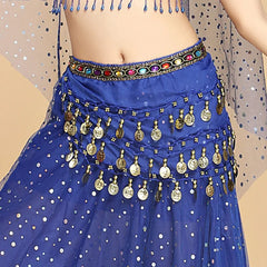 New Belly Dance Hip Scarf Copper Coin Waist Scarf Indian Dance Performance Clothing Accessories Dance Wear Belt with Gemstone