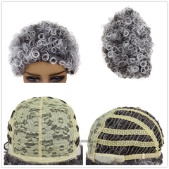 Synthetic Hair Short Grey Wigs Afro Curly Wig for African American Black Women Girls Pixie Hairstyle Daily Cosplay Party Costume