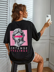 Intense Feelings European Art Statue Street T-Shirts Women Fashion Hip Hop Breathable Tops Cotton Oversized Brand Clothing Tees