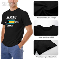 Patriotic Flag Bahamas EST.1973 Nassau Men Tshirt Tees T-Shirt O-neck T Shirts Women Boys Clothing 100% Cotton