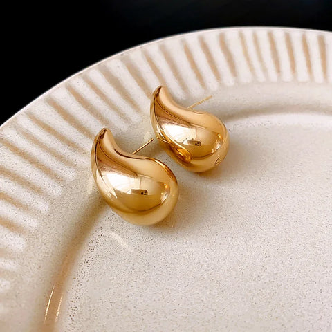 Metal Cool Water Drop Stud Earrings for Women Personality Fashion Europe and America New Trendy Temperament Jewelry Wholesale