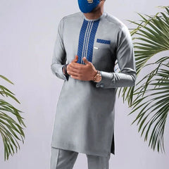 African men Wedding Beaded Long-sleeved Top Pants Set Kaftan Traditional Clothing Ethnic Casual Men's 2Pcs Suit