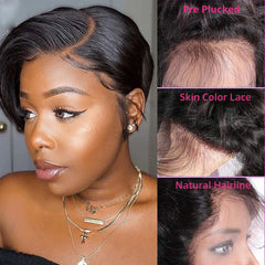 Colored T Part Brazilian Straight Pixie Cut Human Hair Transparent Lace Wig