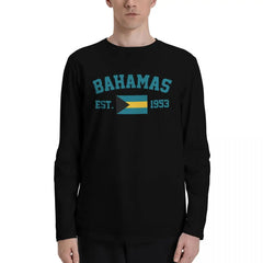 100% Cotton Bahamas Flag With EST. Year Long Sleeve Autumn T shirts Men Women Unisex Clothing LS T-Shirt Tops Tees