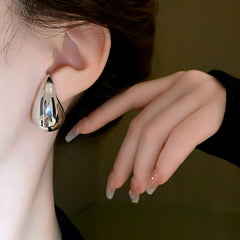 Metal Cool Water Drop Stud Earrings for Women Personality Fashion Europe and America New Trendy Temperament Jewelry Wholesale