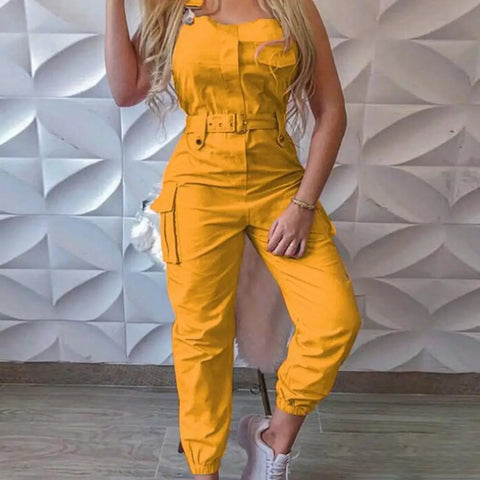 European and American Fashion Women Loose Strap Jumpsuit Ankle Tied Harem Trousers
