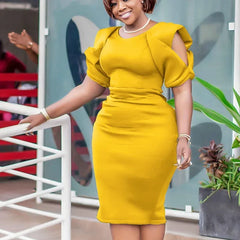 Women Summer African O-neck Short Sleeve Knee-length Dress