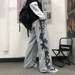 Japanese Y2k Oversize Graphic Wide Sweatpants Men Streetwear Print Casual Track Pants Male Sport Straight Trousers