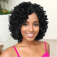 Synthetic Mixed Brown Curly Wigs for Women Short Afro Natural Hair African American Bob Wig Wave Curly