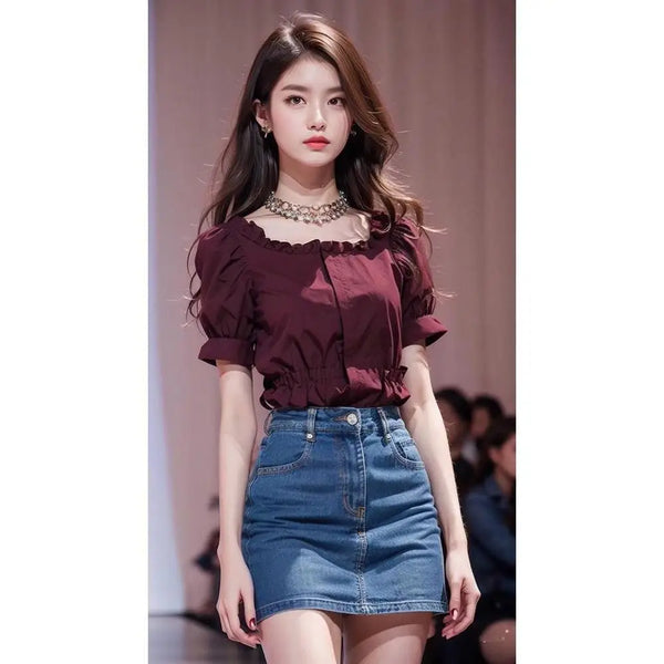 Fashionable High-end Summer Clothing New French Design Ruffled Shirt Chiffon Top