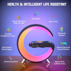 Wireless Phone Charger Multifunctional Desk Alarm Clock RGB LED Light – Smart & Stylish Charging Solution
