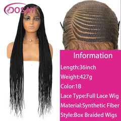 Synthetic Full Lace Front Cornrow Double Braided Wigs For Women Box Side Part Braided Wig Faux Locs