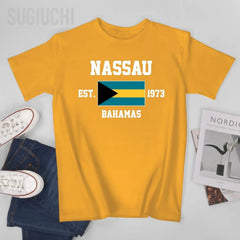 Patriotic Flag Bahamas EST.1973 Nassau Men Tshirt Tees T-Shirt O-neck T Shirts Women Boys Clothing 100% Cotton