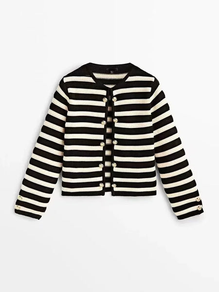 Spanish MD European and American women's clothing 2024 Spring and Autumn new style casual classic striped knitted top cardigan