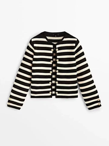 Spanish MD European and American women's clothing 2024 Spring and Autumn new style casual classic striped knitted top cardigan