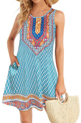Bohemian Print New Casual Sleeveless Long Women's Round Neck Dress Retro Dress Sweetheart Rustic Country Sleeveless Dress