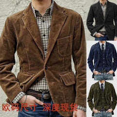 New Autumn Men's Clothing. Corduroy Solid Color Suit. European and American Men's Fashionable Casual Suit Collar Casual Jacket.