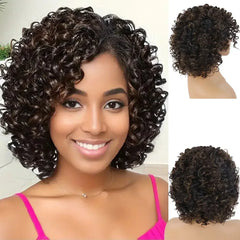 Synthetic Mixed Brown Curly Wigs for Women Short Afro Natural Hair African American Bob Wig Wave Curly