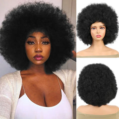 Short Synthetic Hair Afro Kinky Curly With Bangs For African Women Synthetic Ombre Glueless Wig