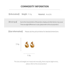 Metal Cool Water Drop Stud Earrings for Women Personality Fashion Europe and America New Trendy Temperament Jewelry Wholesale