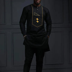 African Men's Native Disigner Clothing Tunic Ethnic Style 2pcs Dashiki Pants Sets Traditional Outfit Kaftan