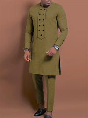 Men's fashion casual printed long sleeve two-piece set