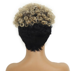 Synthetic Short Curly Pixie Cut Wigs Black Blonde 2 Tones Hair Wigs for Black Women Natural Wave Heat Resistant Daily Cosplay