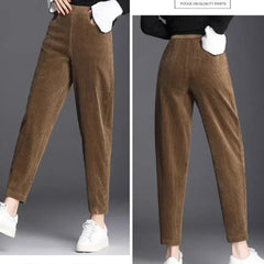 Women Corduroy Warm Thick Plush Casual Autumn Winter Leggings High Waist Pants
