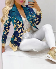 Elegant Two Piece Fashion Print Casual Pants Suits Outfit