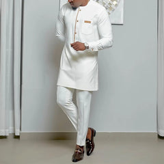 African men Wedding Beaded Long-sleeved Top Pants Set Kaftan Traditional Clothing Ethnic Casual Men's 2Pcs Suit