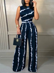 Elegant Women Wide Leg Juumpsuit Summer Fashion Printed Sleeveless Casual Wear