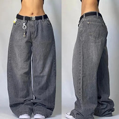 Streetwear Fashion Multi-pocket Washed Baggy Jeans Men And Women Y2K Hip-hop Harajuku Gothic High Waist Wide Trouser