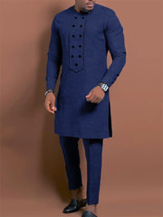 Men's fashion casual printed long sleeve two-piece set