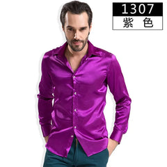 2024 Fashion Shiny Satin British Style Dress Shirt Luxury Ice Silk Long Sleeve Mens Casual Shirt Performance Clothing Wear Male