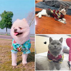 Hawaiian Print Patern Dog Cat Dress Down Shirt