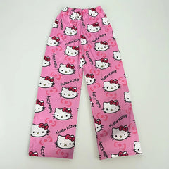 Hello Kitty Spider-man Cotton Loose Ladies Pajama Pants Cartoon Sleep Wear