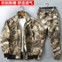 Men Clothing Two Pieces Set Training Two-piece Sweat-shirt Cargo Pants Man Apparel Heavy Jackets Labor Work Camouflage Suit