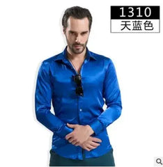 2024 Fashion Shiny Satin British Style Dress Shirt Luxury Ice Silk Long Sleeve Mens Casual Shirt Performance Clothing Wear Male