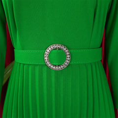 Elegant Pleated V Neck Belt Waisted Mid Calf African Business Wear Dress