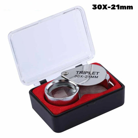 30X Metal Jewelry Magnifying Glass Jewelers Eye Tool Jewellery Folding Loupe Glass Lens Magnifying Triplet Glass Jewelry Diamond