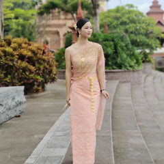 Thailand Summner One Shoulder Dai Red Starlight Asian Traditional Dresses