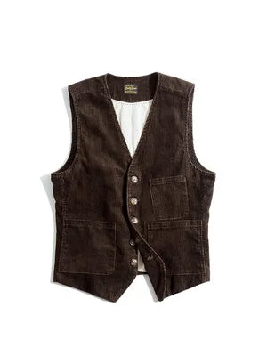 Maden Vintage Corduroy Vests For Men Casual French Workwear Hunting Field Waistcoat Cords Outdoor Coats Men's Clothing