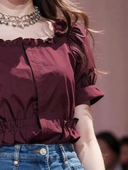 Fashionable High-end Summer Clothing New French Design Ruffled Shirt Chiffon Top