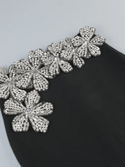Long Sleeves Bandage 2-Piece Turtleneck Diamonds Flower Top Set Bodycon Skirts Suits