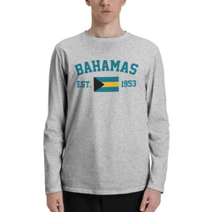 100% Cotton Bahamas Flag With EST. Year Long Sleeve Autumn T shirts Men Women Unisex Clothing LS T-Shirt Tops Tees