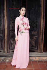 Traditional Aodai National Dress+Pants Set Flower Print Qipao Oriental Party evening vestido