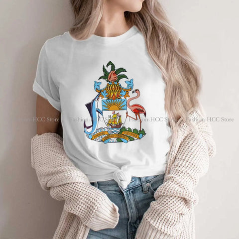 Flamingo Animals Polyester TShirts Bahamas Coat Of Arms Personalize Homme T Shirt New Trend Clothing