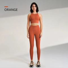Naked yoga pants set of European and American yoga clothing high-waisted peach to lift the buttocks fitness suit female bra